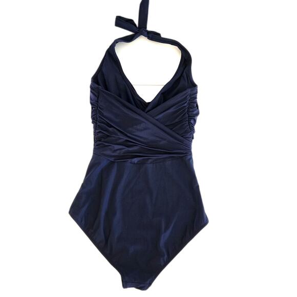 Heidi Klein Body Wrap Navy One Piece Swimsuit Size M - Picture 4 of 14